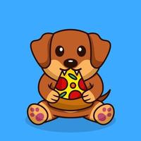 Vector illustration of premium cute dog eating pizza