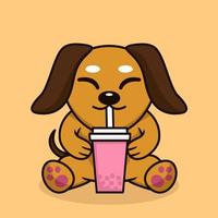 Vector illustration of cute dog premium drinking boba