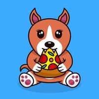 Vector illustration of premium cute dog eating pizza