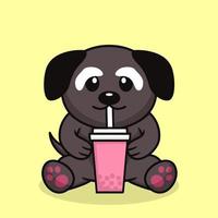 Vector illustration of cute dog premium drinking boba