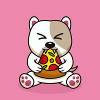 Vector illustration of premium cute dog eating pizza