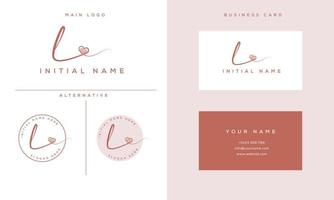 handwriting signature l logo initial with heart shape and business card vector