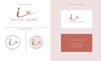 handwriting signature i logo initial with heart shape and business card vector