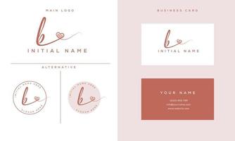 handwriting signature b logo initial with heart shape and business card vector