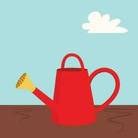 Watering can on soil vector illustration graphic