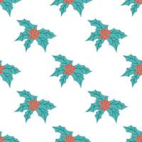 Seamless pattern with holly. Flat vector illustration