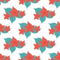 Seamless pattern with poinsettia. Flat vector illustration