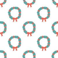 Seamless pattern with a Christmas wreath. Flat vector illustration