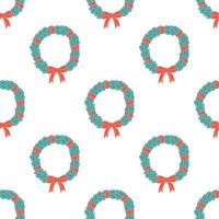 Seamless pattern with a Christmas wreath. Flat vector illustration