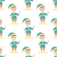 Seamless pattern with an elf. Flat vector illustration