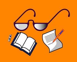 Points pen paper phone on an orange background vector