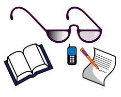 items for business notebook pen glasses phone on white background vector