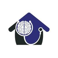 Brain care vector logo template. Stethoscope and human brain icon logo design.