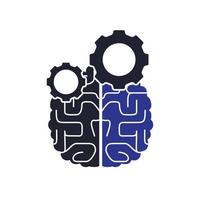 diseño del logo del engranaje y el cerebro. vector