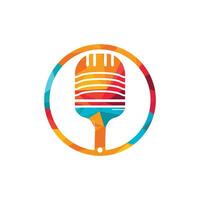 Paint podcast vector logo design template. Paint brush with podcast microphone icon design.