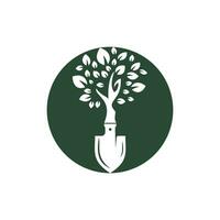 Shovel tree vector logo design. Green garden environment logo design template.