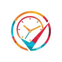 Time management vector logo template. Check mark with clock icon vector design.