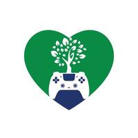 diseño de logotipo de vector de juego ecológico. diseño de logotipo de naturaleza de hoja fresca de gamepad verde.