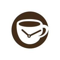 diseño de logotipo de vector de tiempo de café. diseño de concepto de reloj de tiempo de taza de café.