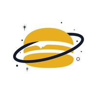 diseño del logotipo del vector del planeta hamburguesa. concepto de logotipo de cafetería y restaurante de comida.