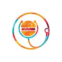 diseño de logotipo de vector de alimentos saludables. hamburguesa grande con diseño de logotipo de icono de estetoscopio.