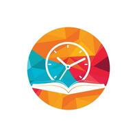 diseño del logotipo del vector de tiempo de estudio. libro con diseño de icono de reloj.