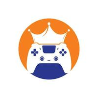 diseño del logotipo vectorial del rey del juego. gamepad con diseño de icono de vector de corona.