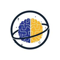 Brain planet vector logo design. Intellectual and smart logo concept.