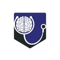 plantilla de logotipo de vector de cuidado cerebral. estetoscopio y diseño del logotipo del icono del cerebro humano.