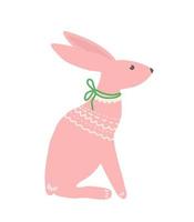 Illustration of a pink cartoon rabbit. Children's vector illustration for books, posters, placards, cards, prints on clothes.