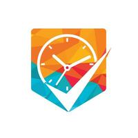 Time management vector logo template. Check mark with clock icon vector design.