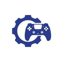 Gamepad repair vector logo design template. Gear with console icon vector logo design.