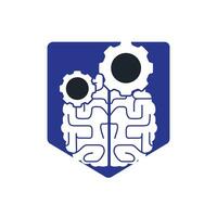 Brain and gear cog logo design. vector