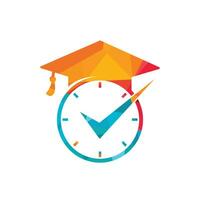 Study time vector logo design. Graduation hat with clock and check icon design.