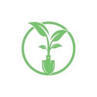 Shovel tree vector logo design. Green garden environment logo design template.