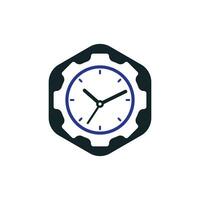 diseño del logotipo del vector de tiempo de servicio. engranaje y diseño vectorial de iconos de reloj analógico.