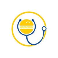 Healthy food vector logo design. Big burger with stethoscope icon logo design.