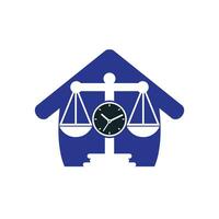 Law time vector logo design. Scale with clock icon vector logo design.