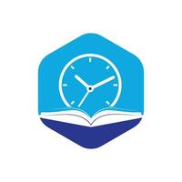 diseño del logotipo del vector de tiempo de estudio. libro con diseño de icono de reloj.