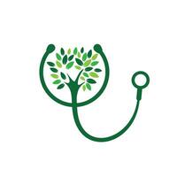 diseño de logotipo de vector de estetoscopio de salud. estetoscopio con diseño de vector de icono de árbol.