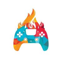 Furious gamer vector logo design. Keypad controller and fire flame vector icon design.