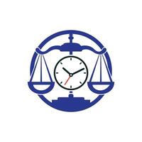 diseño de logotipo de vector de tiempo de ley. Escala con diseño de logotipo de vector de icono de reloj.