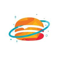 diseño del logotipo del vector del planeta hamburguesa. concepto de logotipo de cafetería y restaurante de comida.