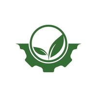 diseño de logotipo de vector de hoja de engranaje. concepto abstracto para el tema de la ecología, la energía ecológica verde, la tecnología y la industria.