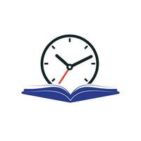 diseño del logotipo del vector de tiempo de estudio. libro con diseño de icono de reloj.