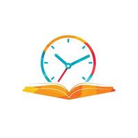 diseño del logotipo del vector de tiempo de estudio. libro con diseño de icono de reloj.