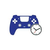 Gaming time vector logo design. Game console with clock icon vector logo design.