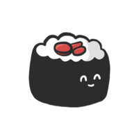 personagem de comida fofa. comida japonesa tradicional de sushi engraçado em desenho animado. ilustração kawaii para emoticon, símbolo, ícone, etc. png