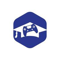 diseño del logotipo del vector educativo del juego. consola de juegos con diseño de icono de gorra de graduación.