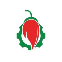 Inspiración en el diseño del logotipo del vector de comida caliente y picante de chile. chile con plantilla de logotipo de vector de icono de engranaje.